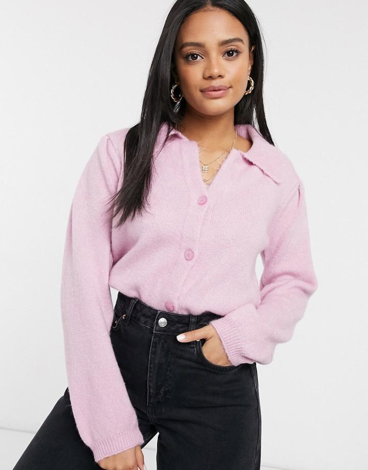 Asos Design Fluffy Collared Sweater With Placket Detail In Lilac-purple