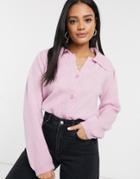 Asos Design Fluffy Collared Sweater With Placket Detail In Lilac-purple