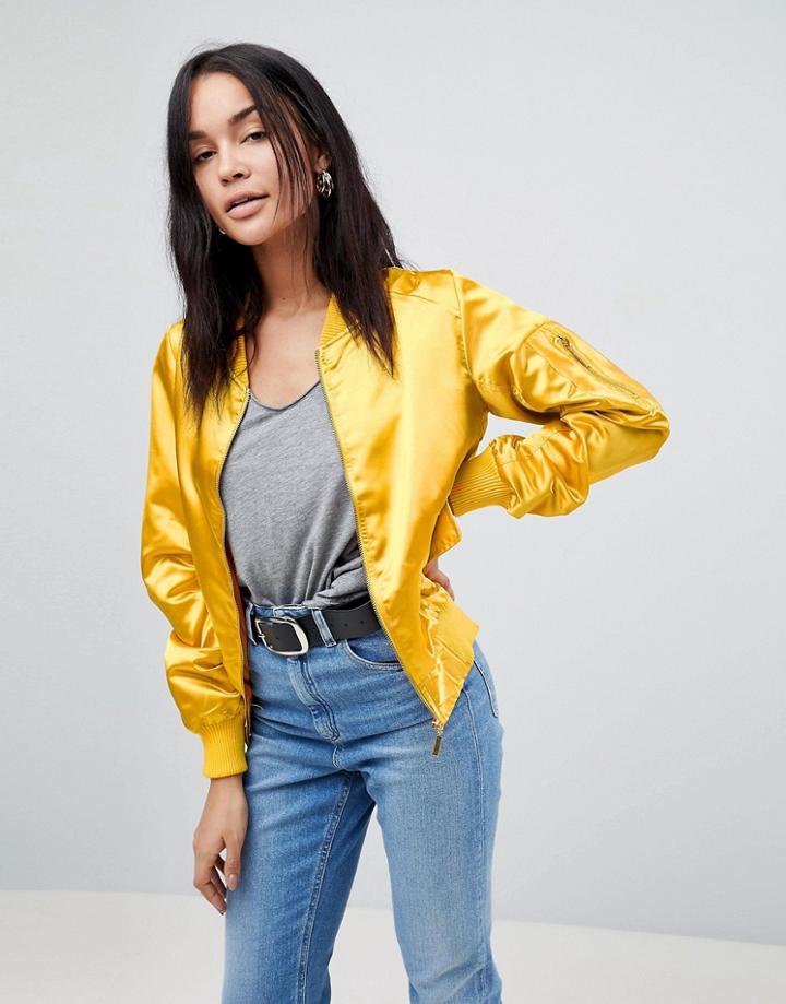 Lasula Satin Bomber Jacket - Yellow