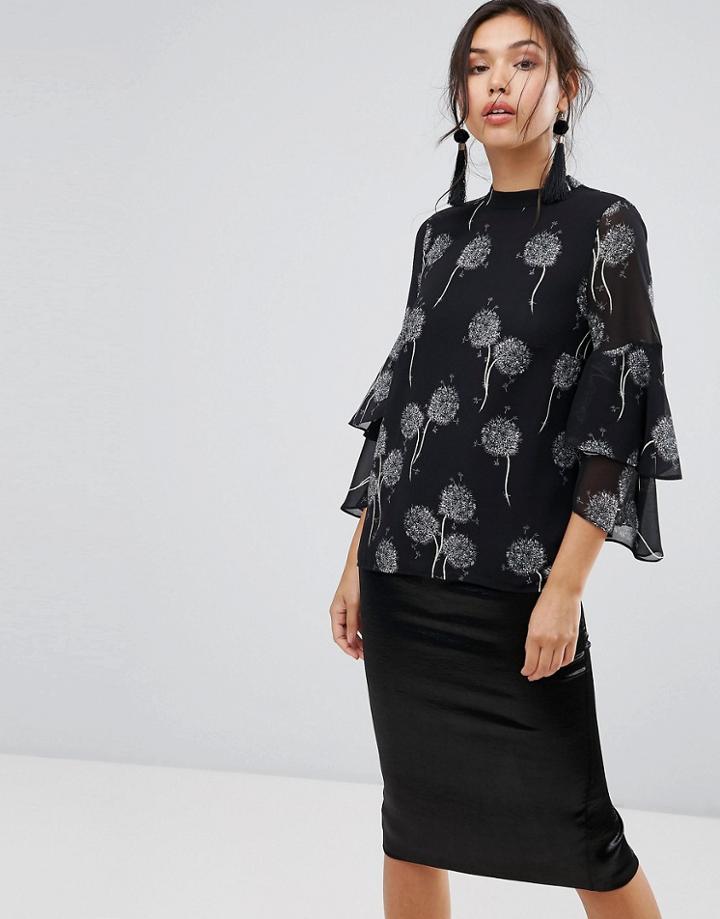 Warehouse Dandelion Print Tiered Sleeve Top - Multi