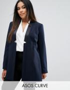 Asos Curve Longline Tux Jacket - Navy