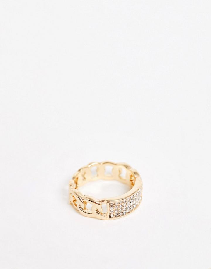 Designb Chain Ring With Crystal Detail In Gold