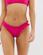 Lost Ink Shirred Frill Bikini Bottoms - Pink