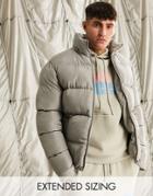 Asos Design Puffer Jacket With Detachable Hood In Gray