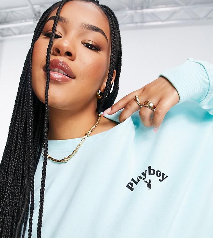 Missguided Plus Playboy Set Logo Oversized Sweatshirt In Green