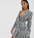 Pretty Lavish Blazer Mini Dress In Zebra Print - White