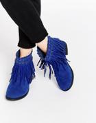 Truffle Collection Frolly Fringe Ankle Boots - Blue