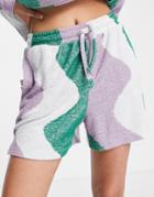 Damson Madder Wave Print Towelling Shorts In Green - Part Of A Set-multi