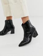 Raid Amisha Black Croc Effect Patent Ankle Boots