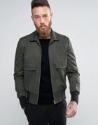 Asos Bomber Jacket With Collar In Khaki - Green