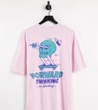 Collusion Unisex Oversized T-shirt With Cartoon Skull Print In Pink Acid Wash