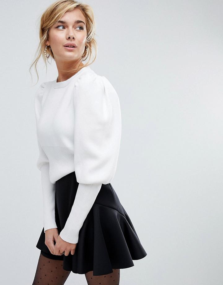 Willow And Paige Fitted Sweater With Balloon Sleeve Detail - Cream