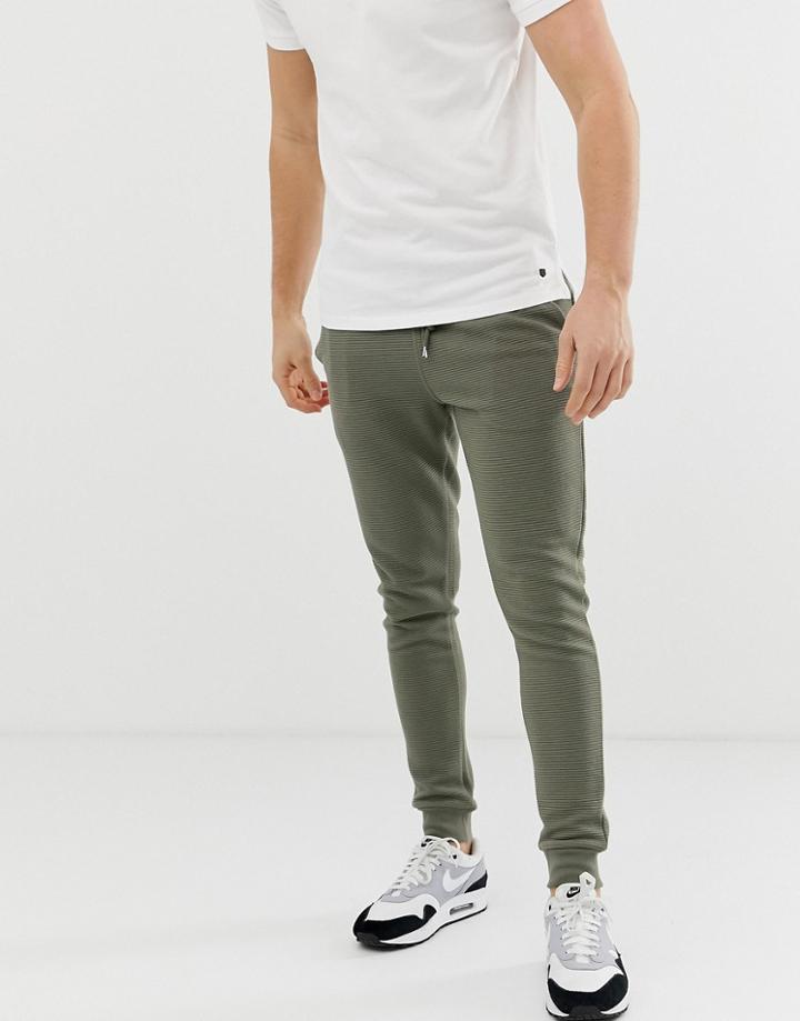 Asos Design Skinny Ribbed Sweatpants In Khaki