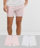 Asos Design 2 Pack Skinny Shorter Chino Shorts In Pastel Pink & White - Multi