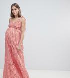 Asos Design Maternity Red Chevron Print Maxi Dress With Tie Shoulder & Channel Waist-multi