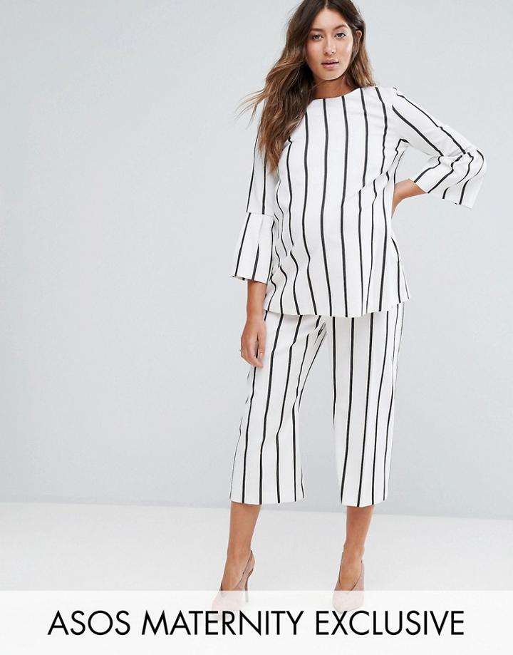 Asos Maternity Blurred Stripe Wide Leg Co-ord - White