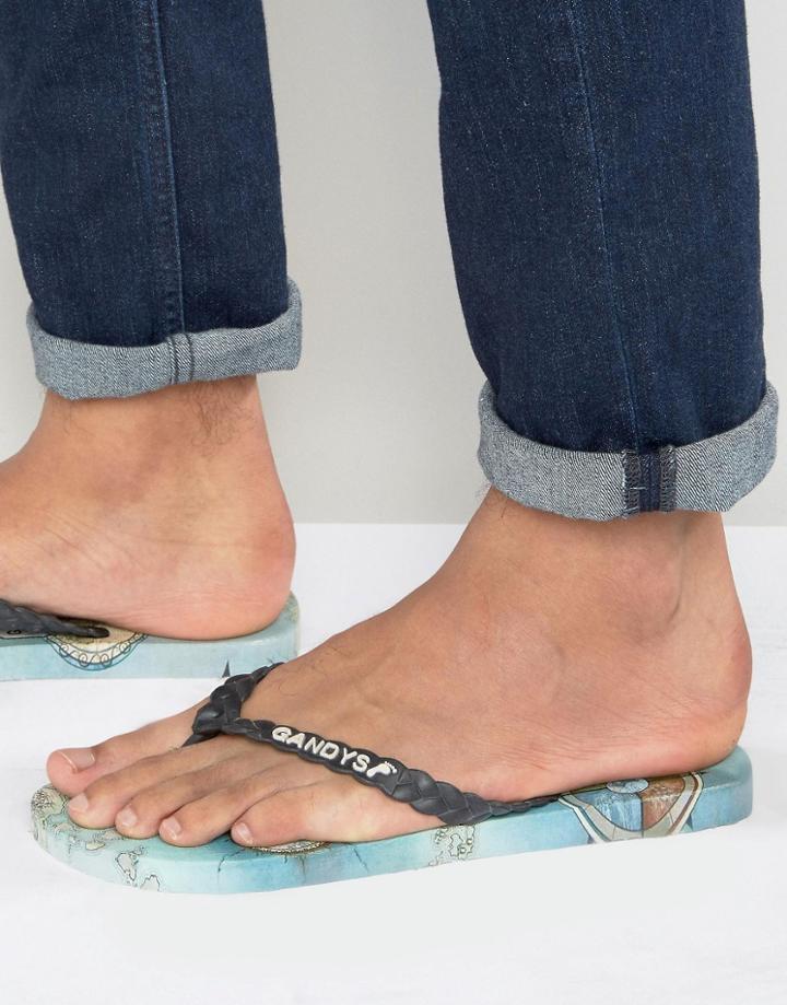 Gandys Flip Flops In Blue Map Print - Blue