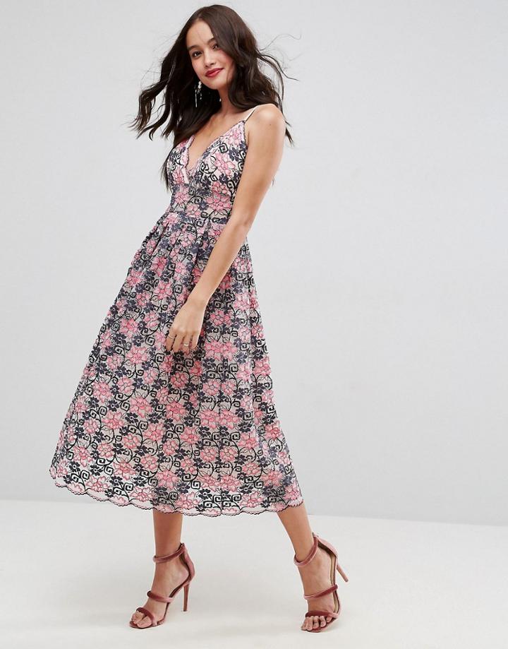 Asos Lace Cami Midi Prom Dress - Multi