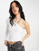 Topshop One Shoulder Long Sleeved Top In White