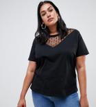 Asos Design Curve T-shirt With Dobby Mesh Chevron Insert - Black