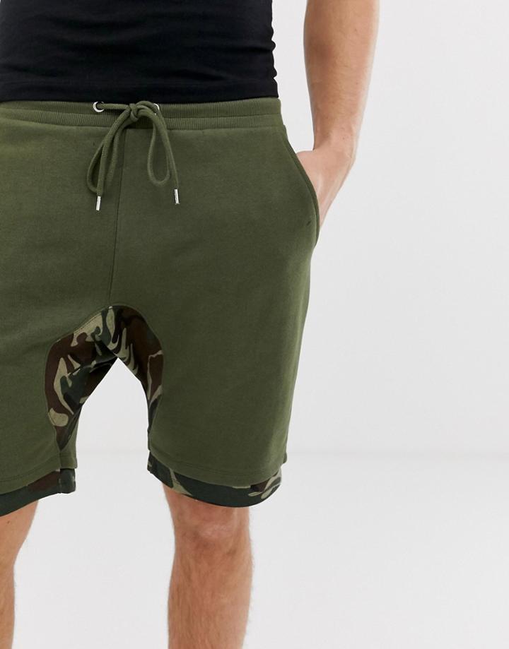 Asos Design Camo Shorts With Hem Extenders - Green