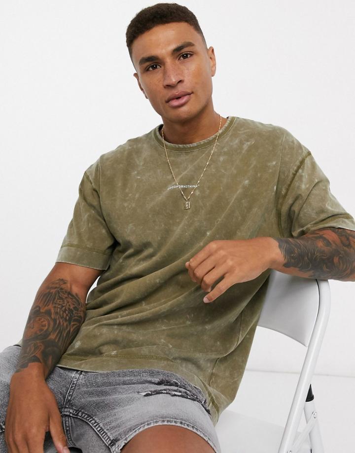 Good For Nothing Bleach Wash T-shirt With Logo In Beige-neutral