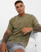 Good For Nothing Bleach Wash T-shirt With Logo In Beige-neutral