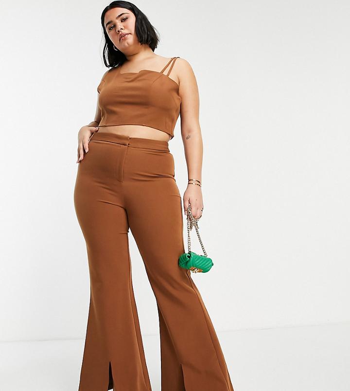 Extro & Vert Plus Flare Leg Pants In Midnight Brown - Part Of A Set