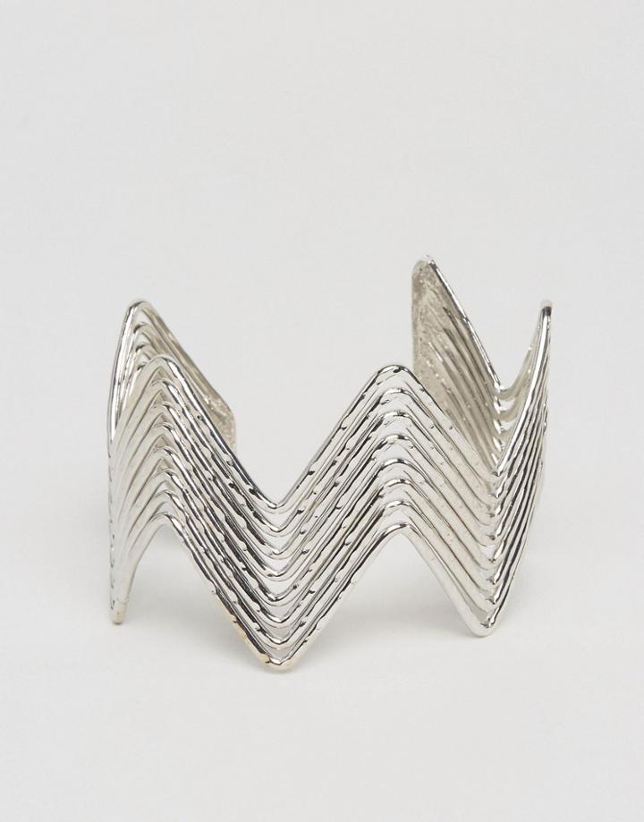Ashiana Zig Zag Chunky Cuff Bracelet - Silver