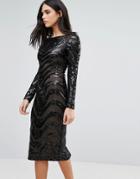 Forever Unique Embellished Long Sleeve Bodycon Dress - Black