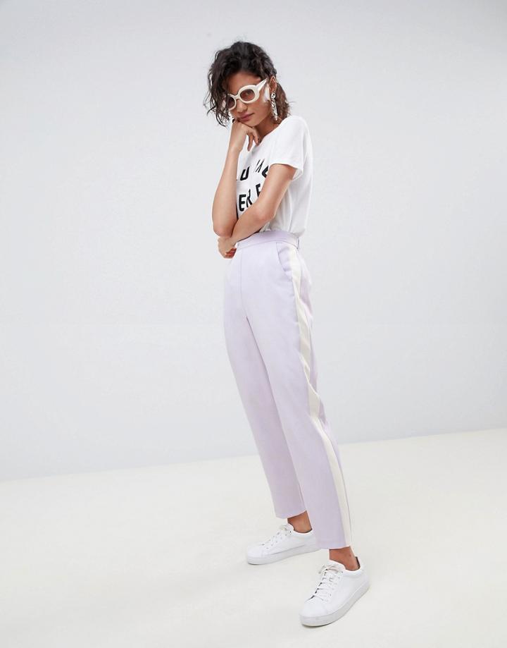 Asos Design Tailored Tapered Pants With Contrast Side - Purple