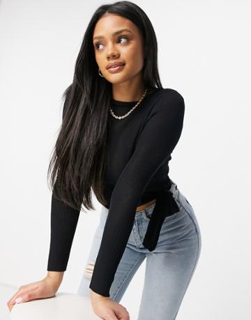 Parallel Lines Tie Side Sweater In Black