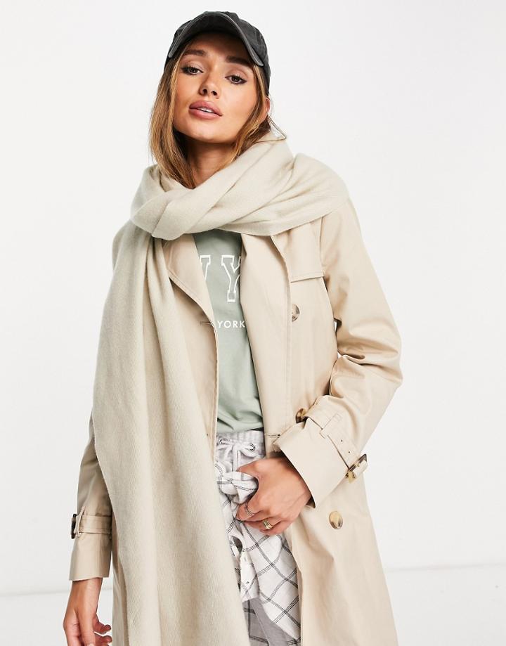 Asos Design Recycled Blend Scarf With Raw Edge In Light Camel-neutral
