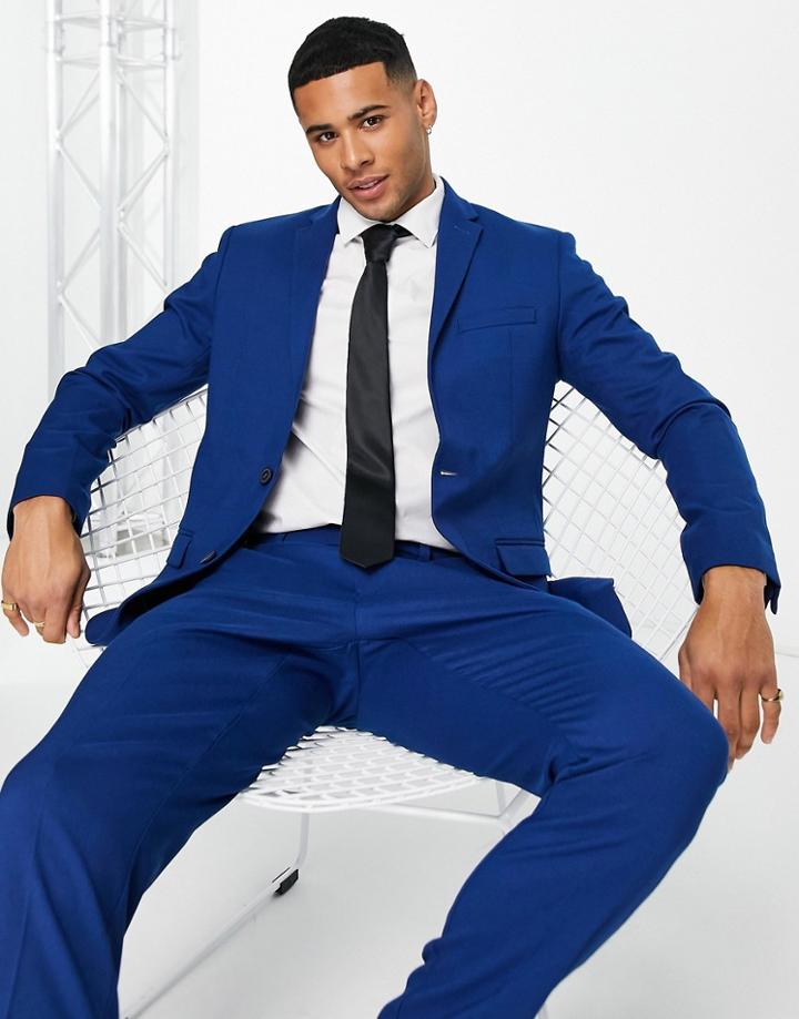 New Look Slim Suit Jacket In Indigo-blue