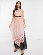 Little Mistress Printed Maxi Dress In Peach Floral-pink