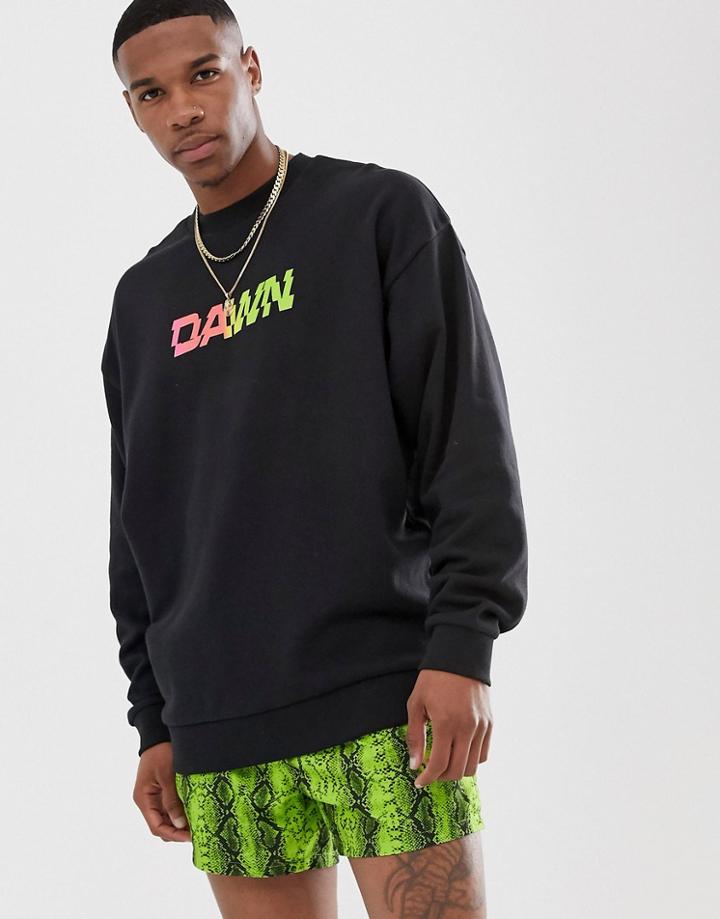 Asos Design Oversized Sweatshirt With Ombre Print In Black
