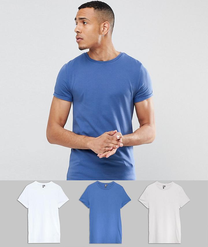 Asos Tall Muscle Fit T-shirt With Roll Sleeve 3 Pack Save - Multi