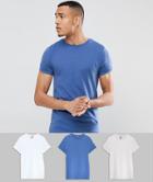 Asos Tall Muscle Fit T-shirt With Roll Sleeve 3 Pack Save - Multi