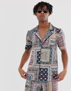 Sacred Hawk Two-piece Revere Collar Shirt In Paisley Print-pink