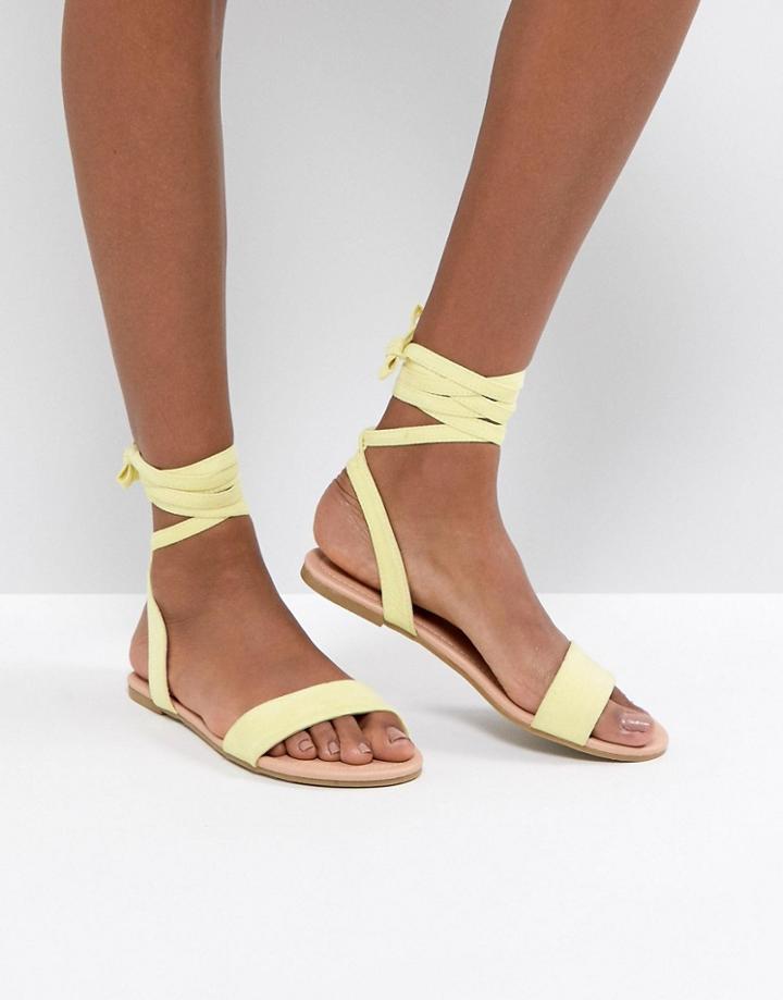 Asos Fiola Tie Leg Flat Sandals - Yellow