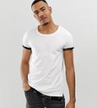Asos Design Tall Relaxed Longline T-shirt With Bandana Mock Hem And Roll Sleeve And Scoop Neck - White