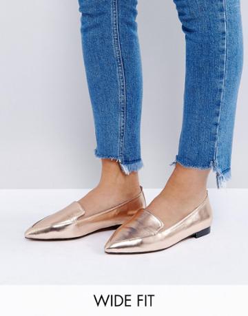Asos Lees Wide Fit Pointed Loafers - Beige