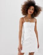Collusion Popper Front Leather Look Mini Dress - White