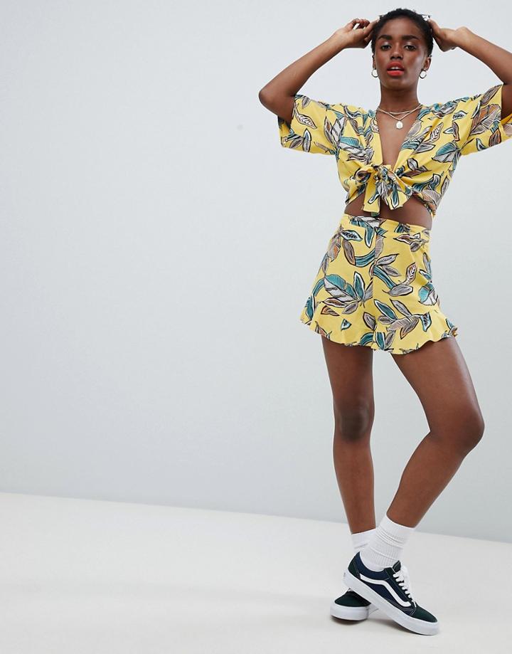 Asos Design Tailored Soft Fluted Short In Tropical Print Two-piece-multi