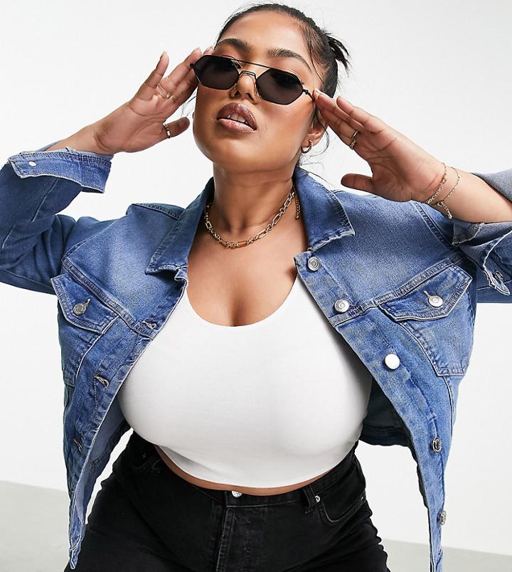 Only Curve Denim Jacket In Light Blue Wash-blues