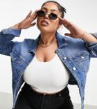 Only Curve Denim Jacket In Light Blue Wash-blues