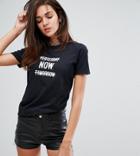 Adolescent Clothing Boyfriend T-shirt With Now Slogan Print - Black