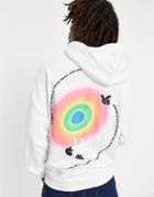 Crooked Tongues Oversized Hoodie With Vortex Swirl Back Graphic Print In White