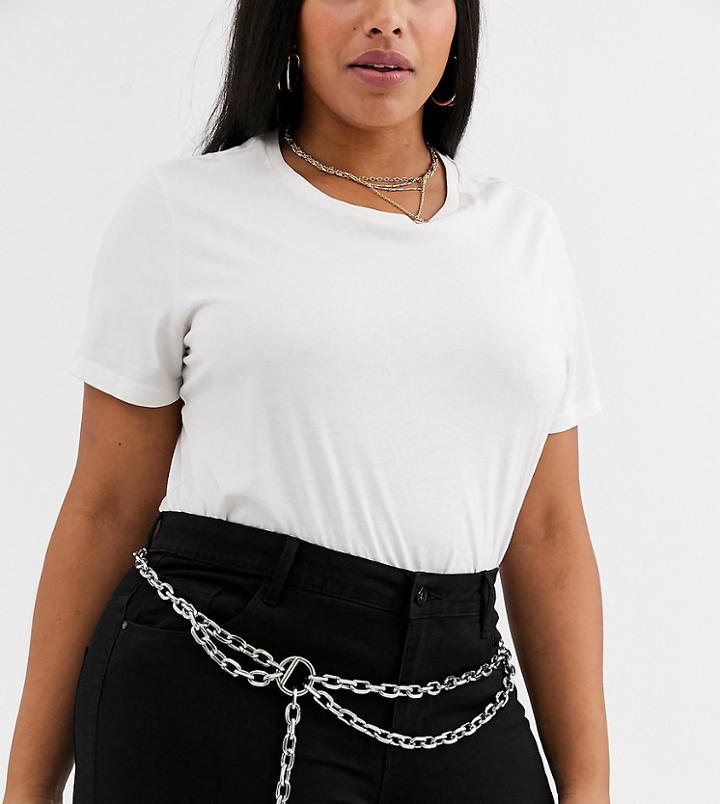Asos Design Curve Chunky Chain And Padlock Waist And Hip Belt In Silver