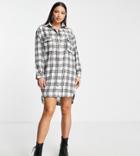 Missguided Tall Oversized Shirt Dress In White Check